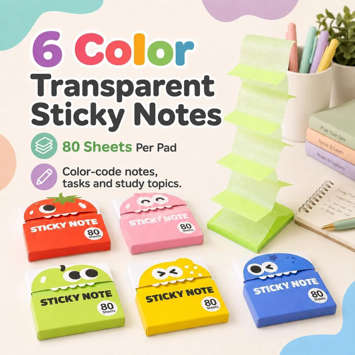 ✍️Transparent Pull-Out Glitter Sticky Notes - 80 Sheets Per Pad, 50 Reuses Per Sheet, Strong Adhesion, Quality Paper