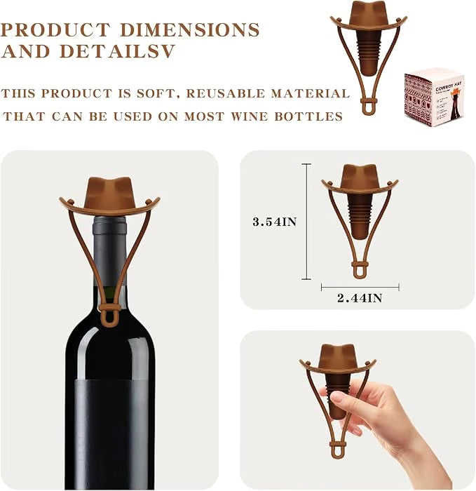 Cute Cowboy Hat Silicone Wine Stopper Reusable Western Wine Bottle Stopper for Party & Gifts