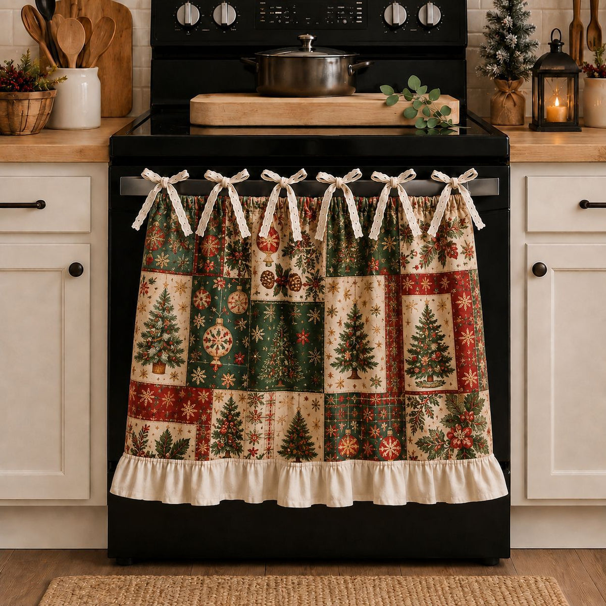 Christmas Patchwork Stove Skirt with Ruffles & Bows - image 12
