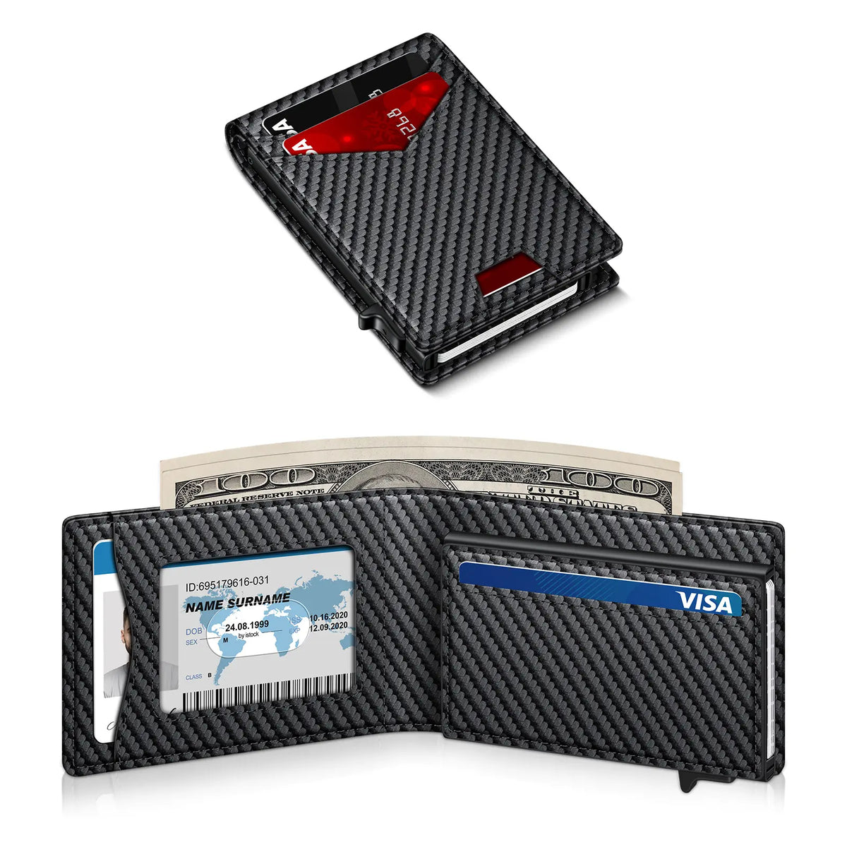 Men's Minimalist Bifold Wallet - 1 ID Window, Pop‑Up Card Holder, Money Clip 💳