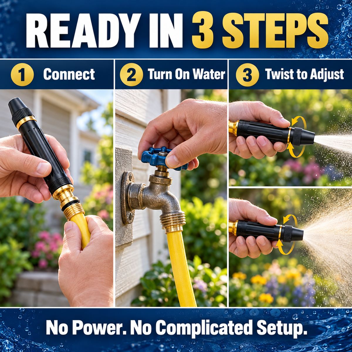Professional High-Pressure Solid Brass Adjustable Twist Hose Nozzle