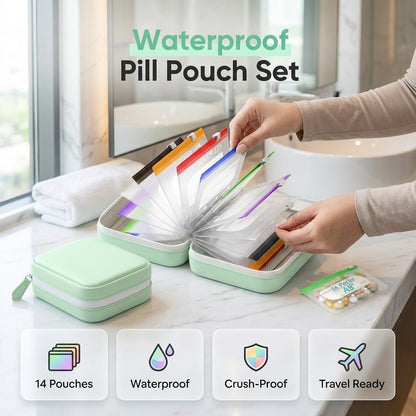 💊 Waterproof Pill Organizer Pouch Set – 🌈 Multi-Color Travel Medication Bags ✨