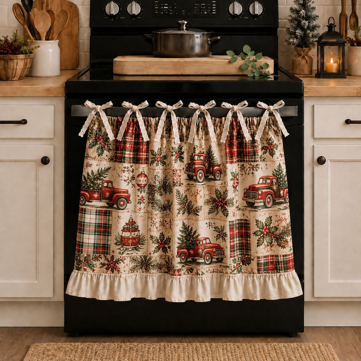 Christmas Patchwork Stove Skirt with Ruffles & Bows - image 14
