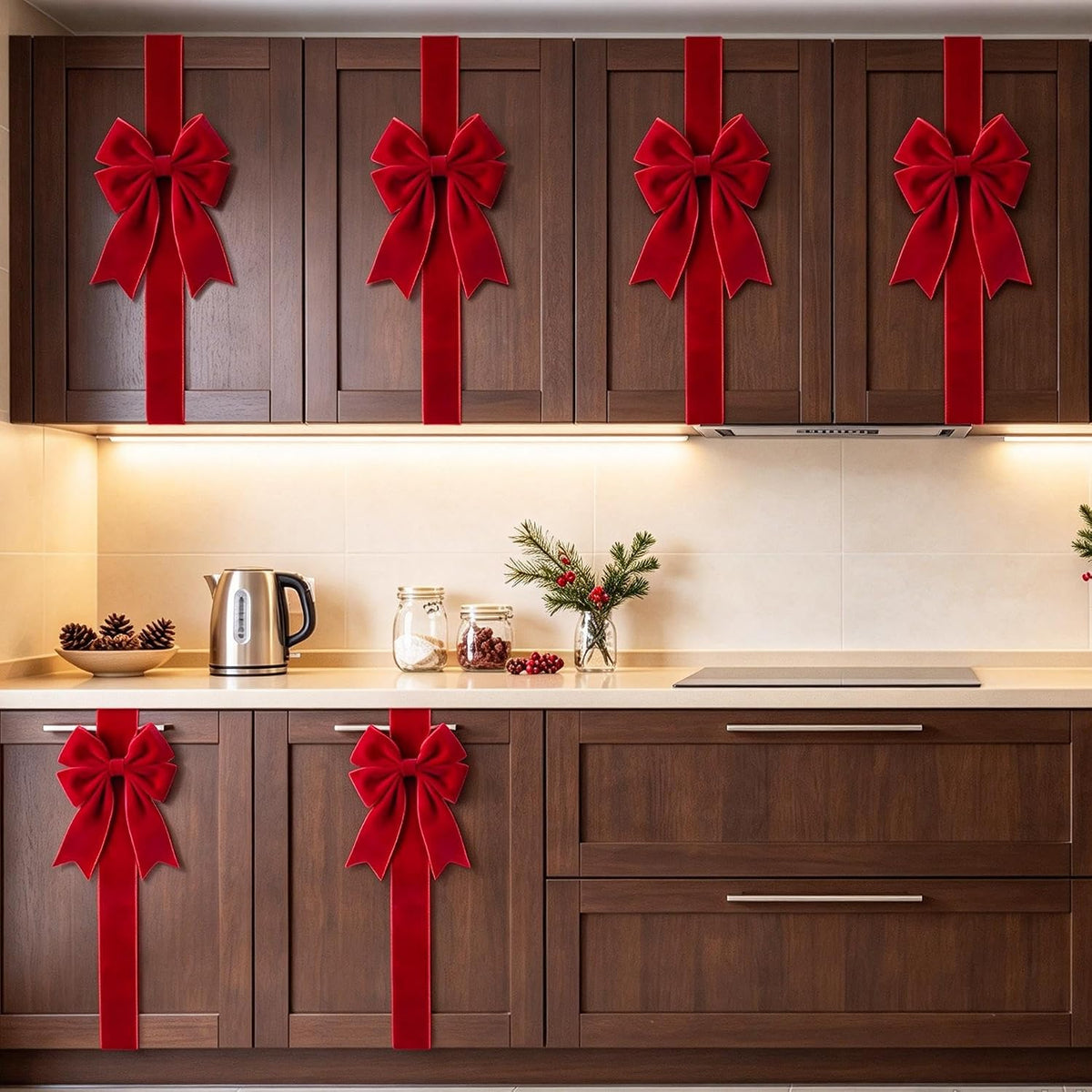4-Pack Burgundy Velvet Christmas Cabinet Bows - image 10
