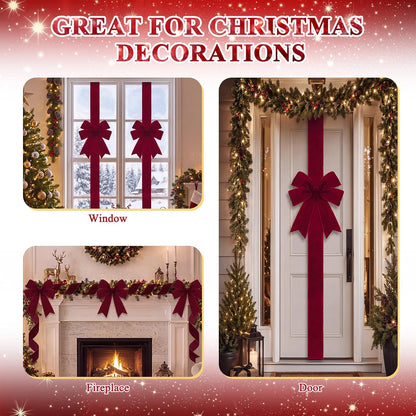 4-Pack Burgundy Velvet Christmas Cabinet Bows - image 4