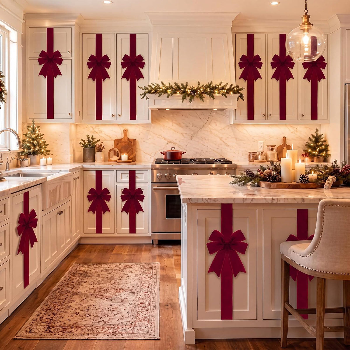 4-Pack Burgundy Velvet Christmas Cabinet Bows - image 7