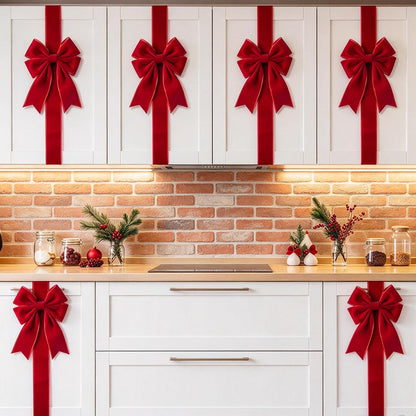 4-Pack Burgundy Velvet Christmas Cabinet Bows - image 9