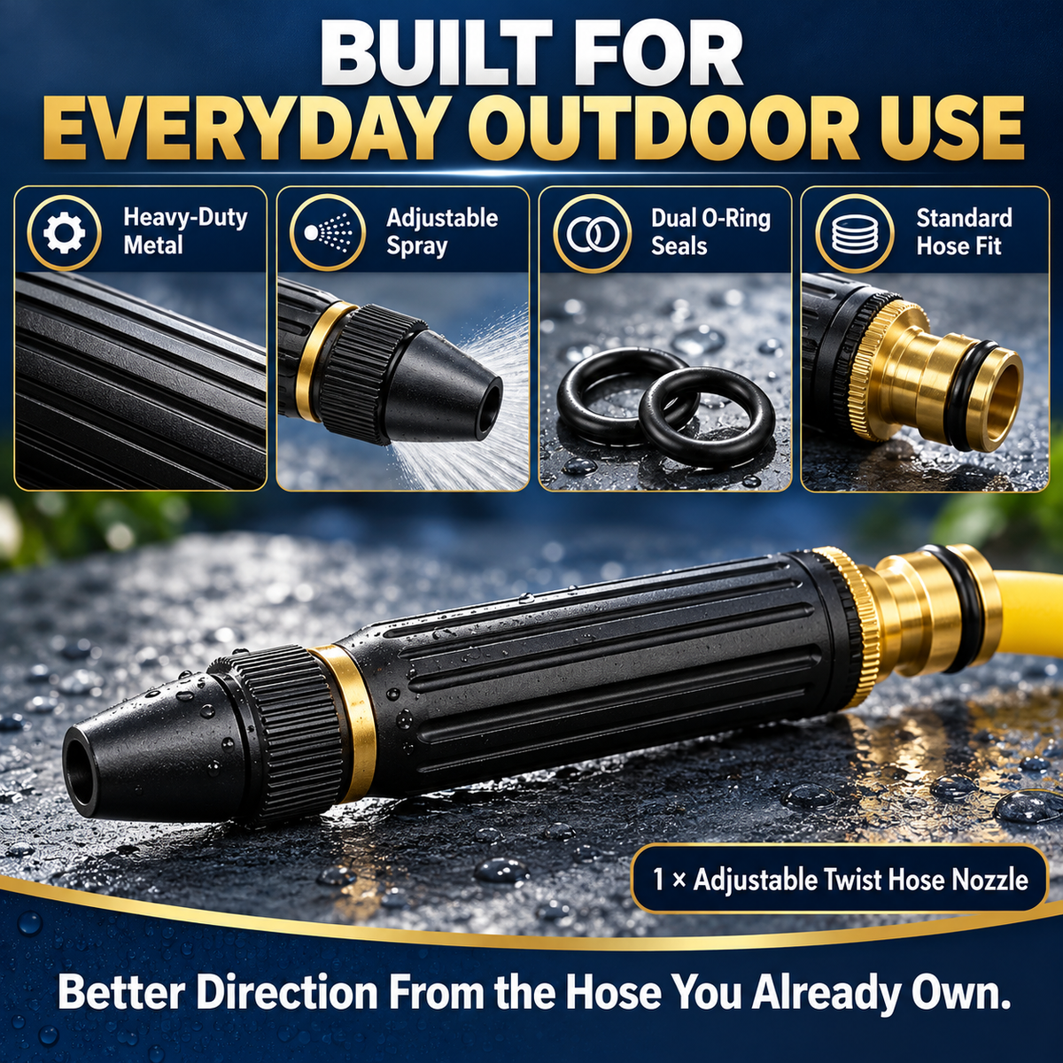 Professional High-Pressure Solid Brass Adjustable Twist Hose Nozzle
