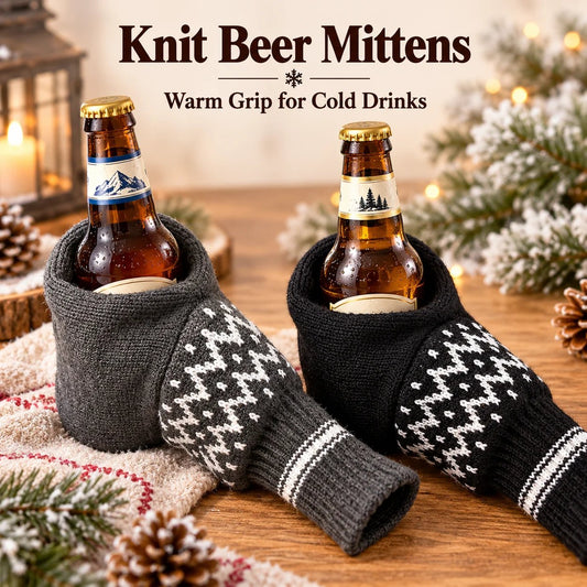 ❄️ Nordic Knit Beer Mitten 🍺 Universal Thermal Beverage Glove for Beer Bottles & Cans