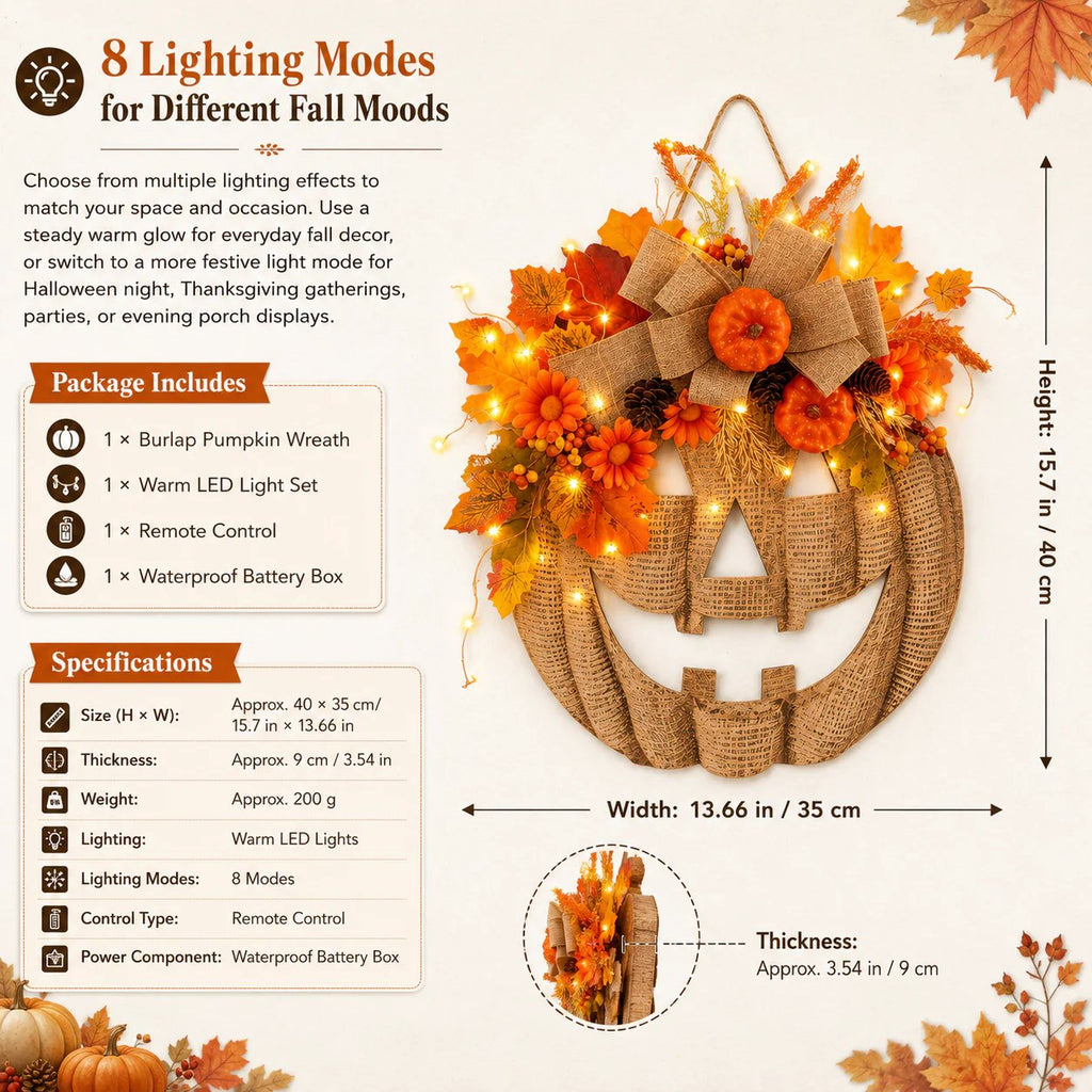 ✨ Lighted Burlap Pumpkin Wreath 🎃