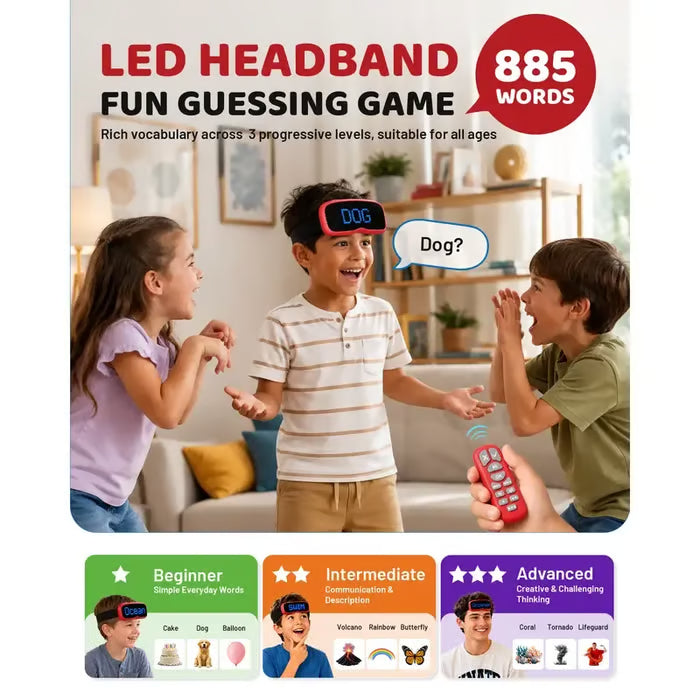 LED Guess Band Headband Guessing Game | Family & Party Charades Game for Kids Adults