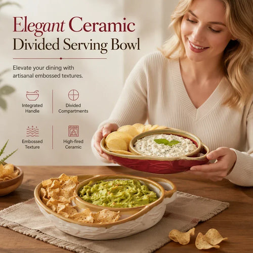 🍲Retro Ceramic Divided Baking Dish, Dual Compartment Vintage Serving Dish