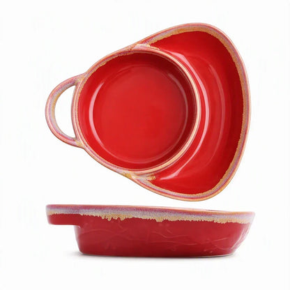 🍲Retro Ceramic Divided Baking Dish, Dual Compartment Vintage Serving Dish