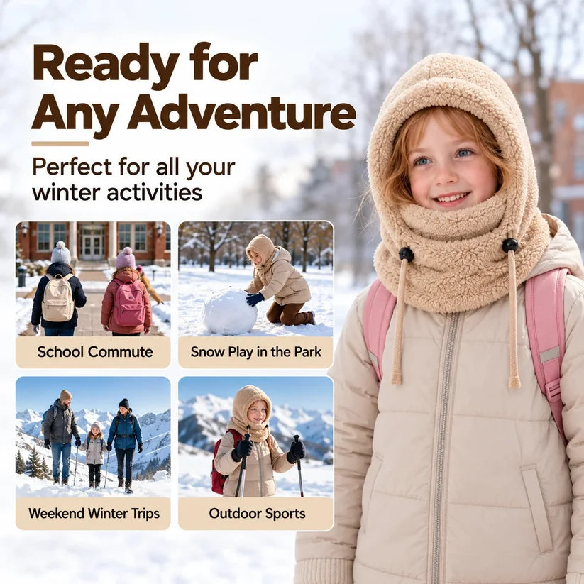 3-in-1 Kids' Winter Hood – Soft Fleece Hat, Face Cover & Neck Warmer❄️🧣