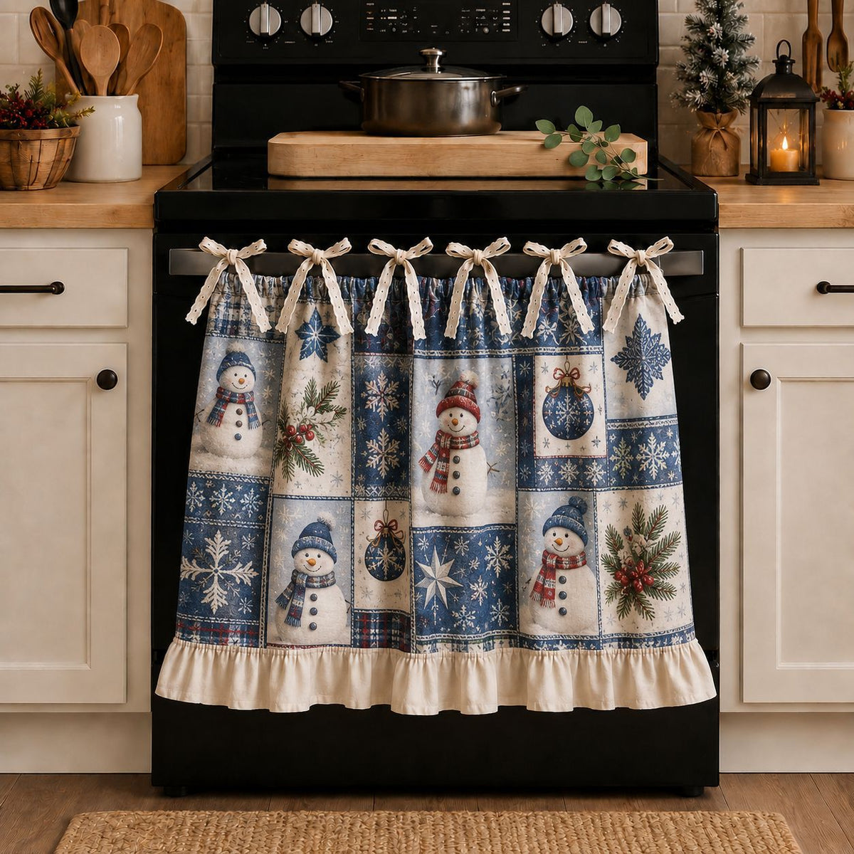Christmas Patchwork Stove Skirt with Ruffles & Bows - image 16