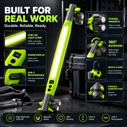 🔦 360° Magnetic COB Work Light – Rechargeable LED Repair Lamp