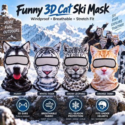 3D Cat Ski Mask with Ears – Funny Windproof Balaclava for Skiing & Festivals