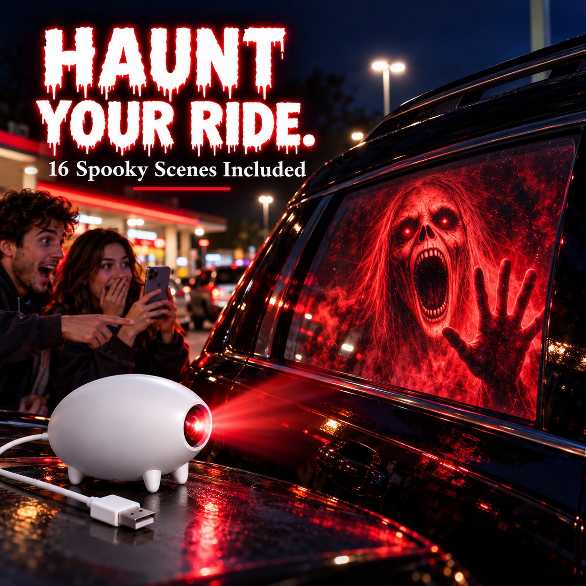 💥 50% OFF 👻 Halloween Car Window Projector 🎃 Turn Your Ride Into a Horror Scene