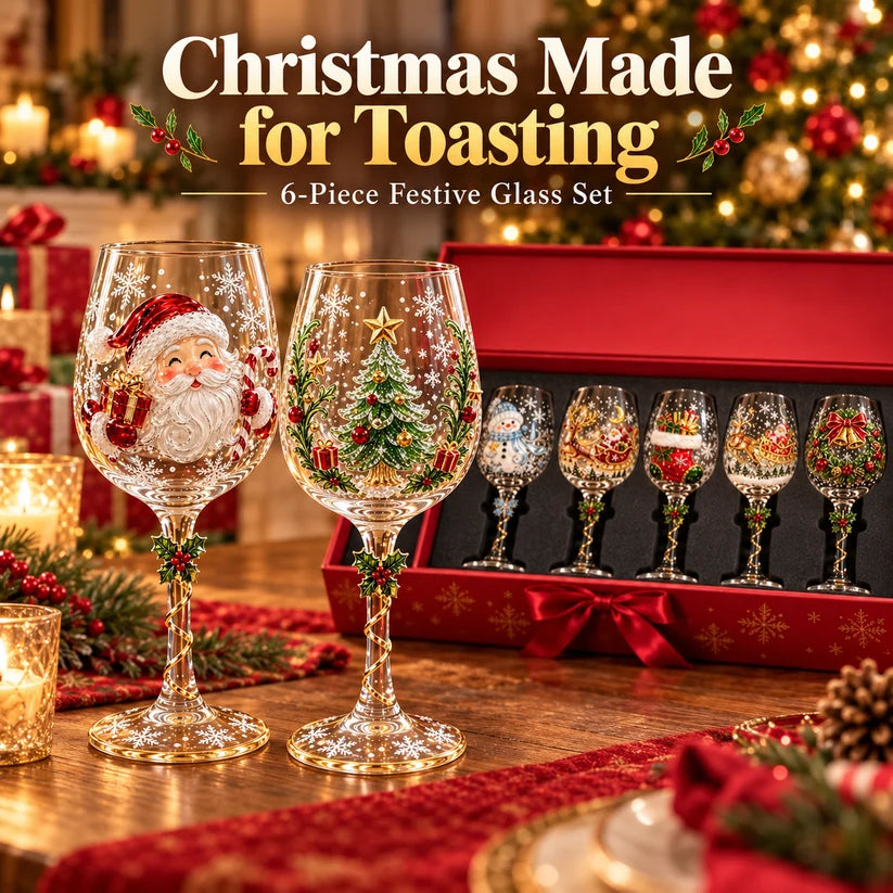 🎄 Christmas Hosting Essential | Festive 3D Wine Glass Gift Set