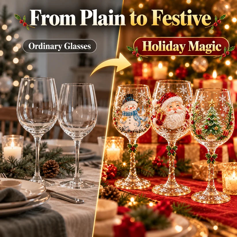 🎄 Christmas Hosting Essential | Festive 3D Wine Glass Gift Set