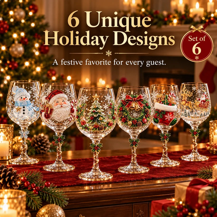 🎄 Christmas Hosting Essential | Festive 3D Wine Glass Gift Set