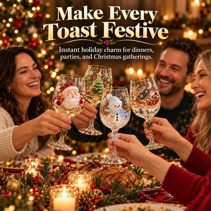 🎄 Christmas Hosting Essential | Festive 3D Wine Glass Gift Set