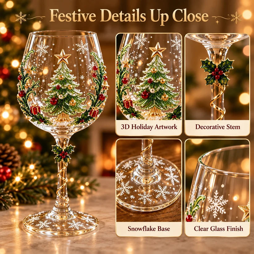 🎄 Christmas Hosting Essential | Festive 3D Wine Glass Gift Set