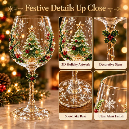 🎄 Christmas Hosting Essential | Festive 3D Wine Glass Gift Set