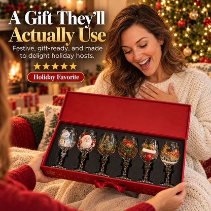 🎄 Christmas Hosting Essential | Festive 3D Wine Glass Gift Set