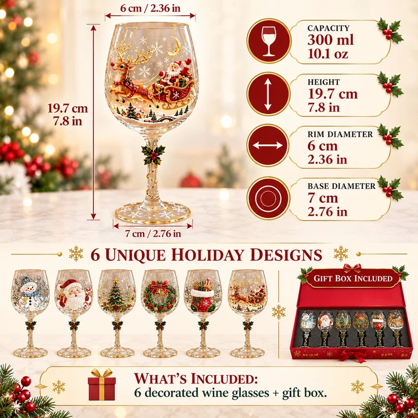 🎄 Christmas Hosting Essential | Festive 3D Wine Glass Gift Set