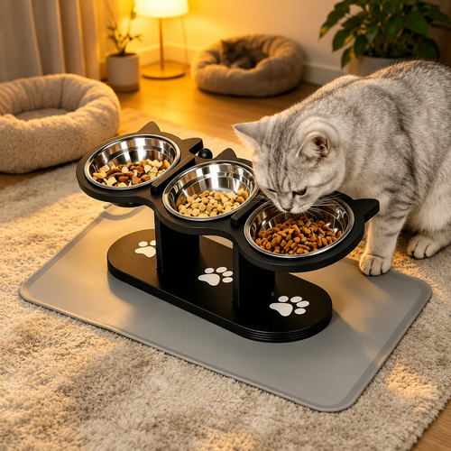 Premium 3-Bowl Raised Feeding Stand