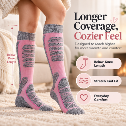 🥶 Tired of Freezing Feet in Winter?Rechargeable Heated Knee-High Socks for Lasting Cozy Warmth!