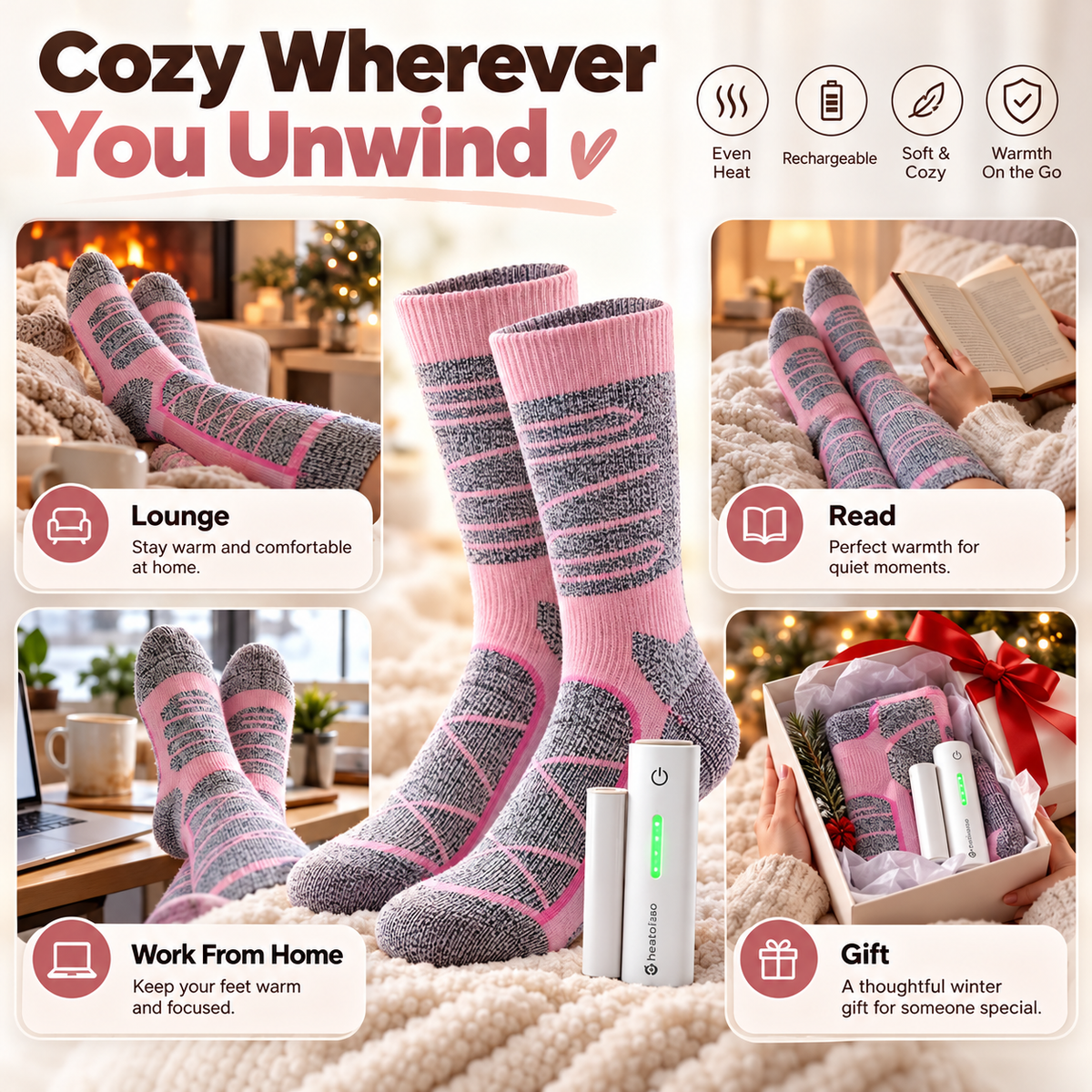 🥶 Tired of Freezing Feet in Winter?Rechargeable Heated Knee-High Socks for Lasting Cozy Warmth!