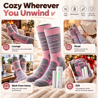 🥶 Tired of Freezing Feet in Winter?Rechargeable Heated Knee-High Socks for Lasting Cozy Warmth!
