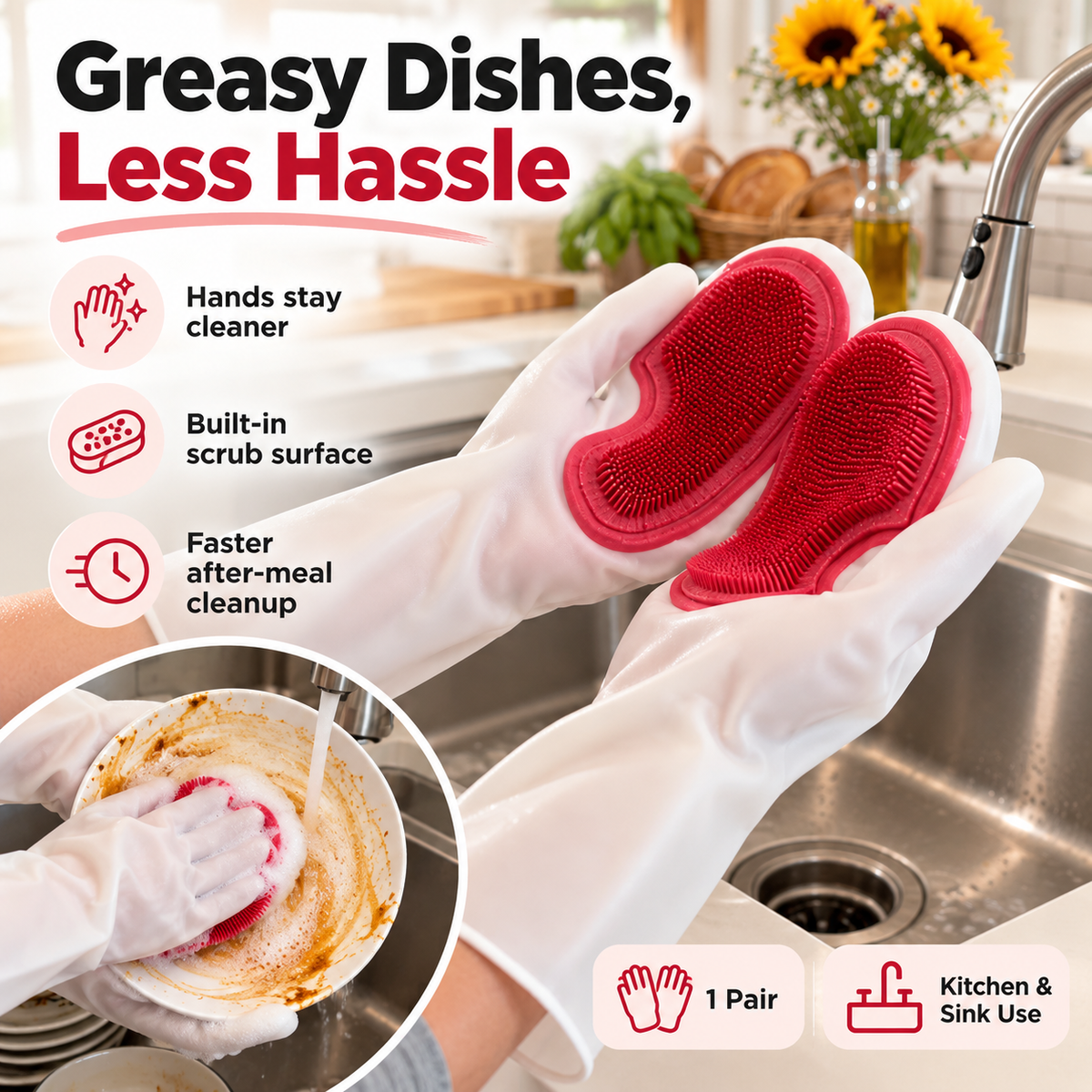 Dishwashing Gloves with Built-In Scrubber - image 4