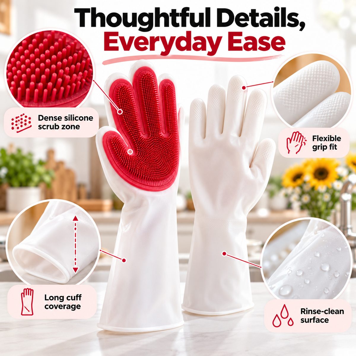 Dishwashing Gloves with Built-In Scrubber - image 1