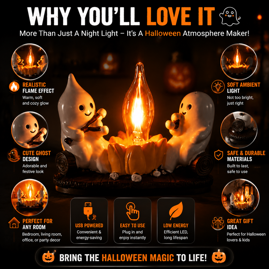 👻 Halloween Ghost Flame Night Light- LED Ambient Lamp