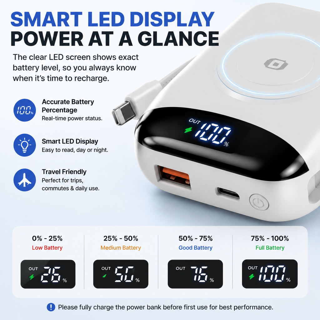 🔋 3-in-1 Magnetic Power Bank 10000mAh – Portable Charger for iPhone, Apple Watch & AirPods