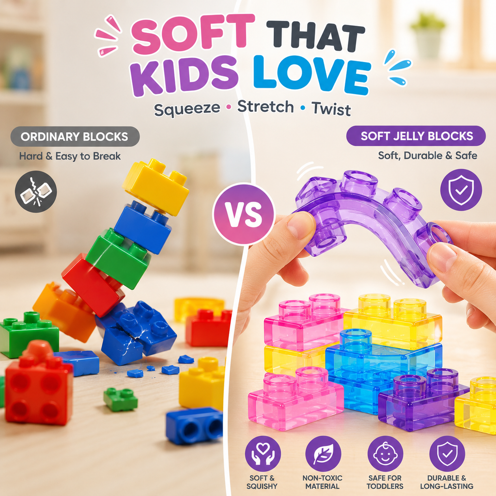 🧩 Soft Jelly Building Blocks –  Squishy Stretchable Bath Blocks (40PCS)