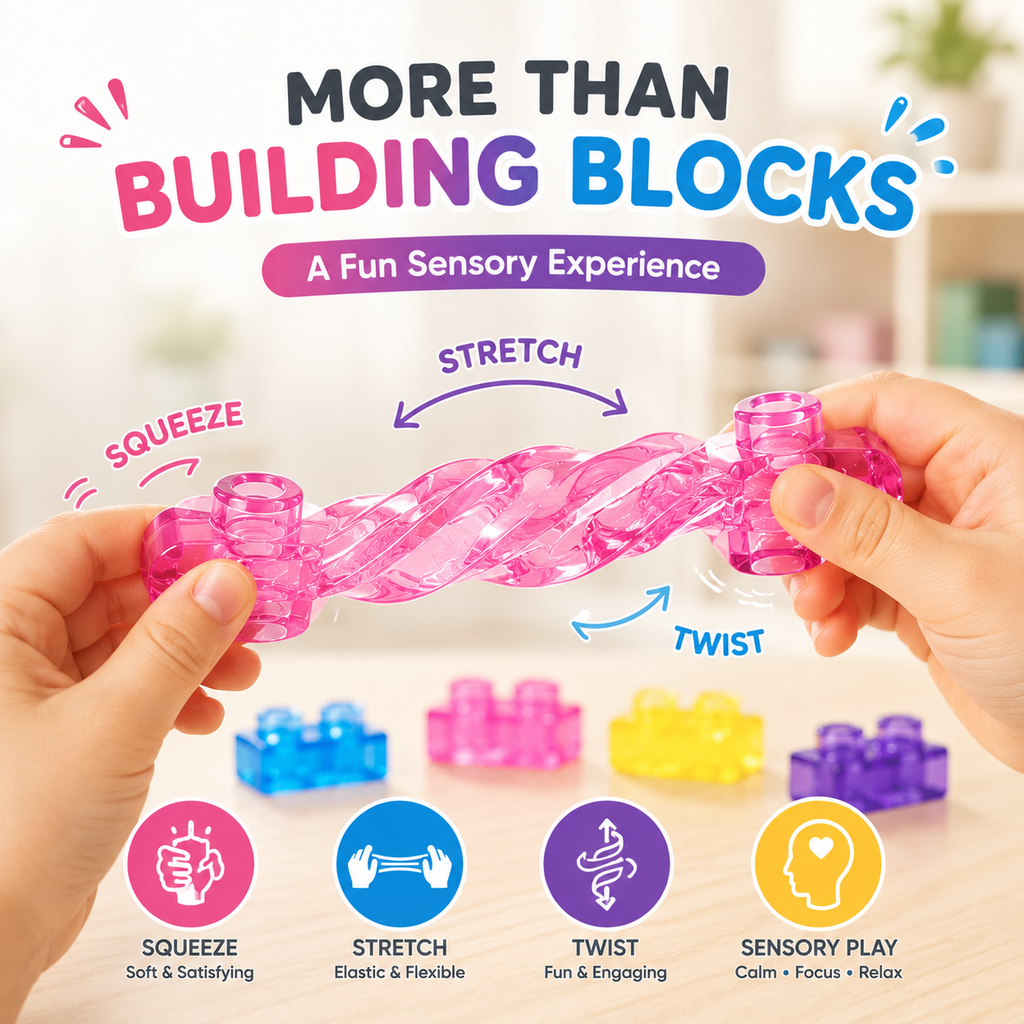 🧩 Soft Jelly Building Blocks –  Squishy Stretchable Bath Blocks (40PCS)