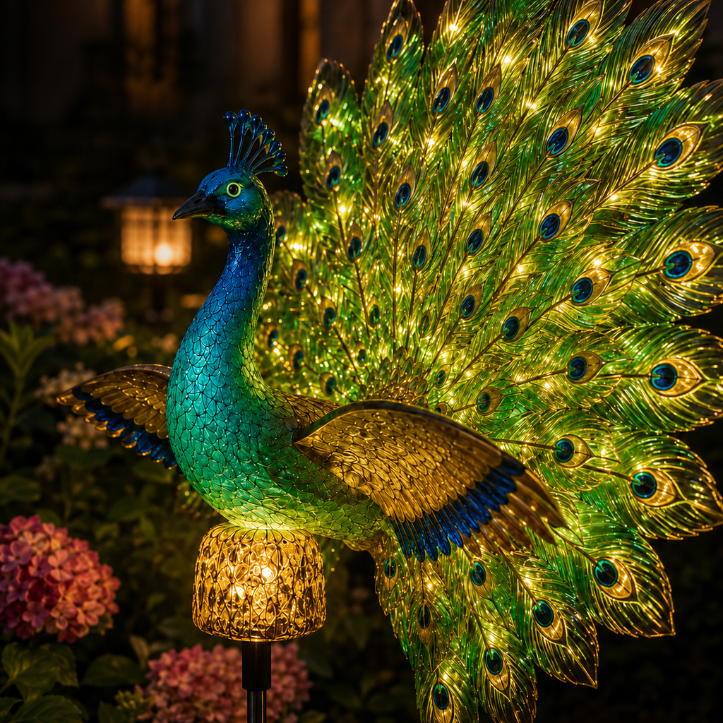 Solar Peacock Garden Sculpture