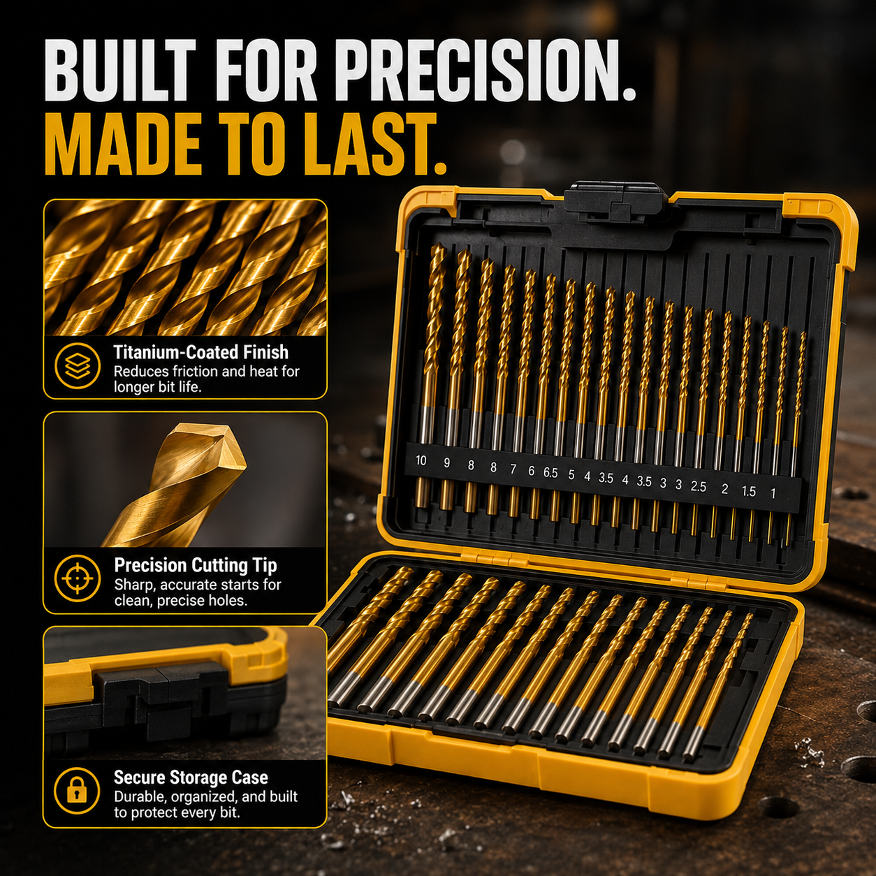 99-Piece Titanium-Coated HSS Drill Bit Set