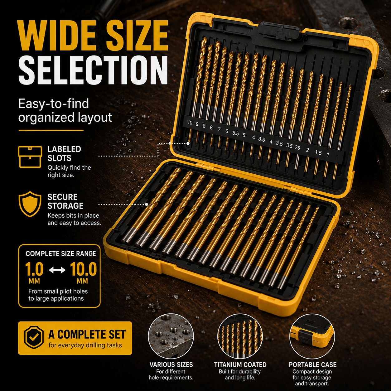 99-Piece Titanium-Coated HSS Drill Bit Set