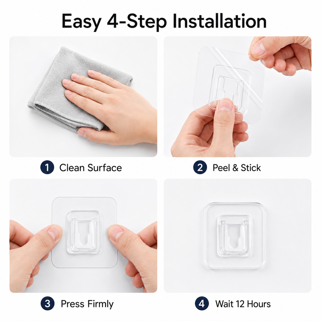 10-Pair Double-Sided Adhesive Wall Mounted Hooks