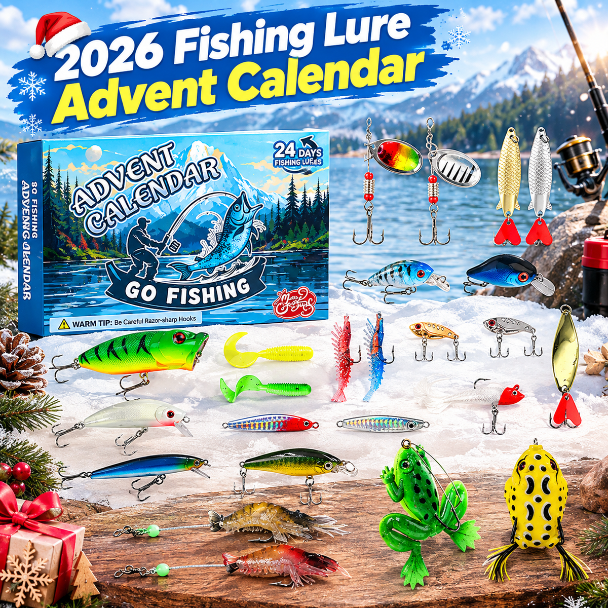 2026 Fishing Lure Advent Calendar – 24-Day Christmas Countdown with Fishing Tackle Surprises