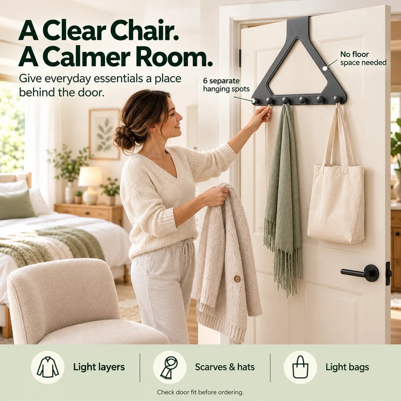 🏡 6-Hook Over-the-Door Organizer – Smart, No-Drill Storage for Every Space ✨