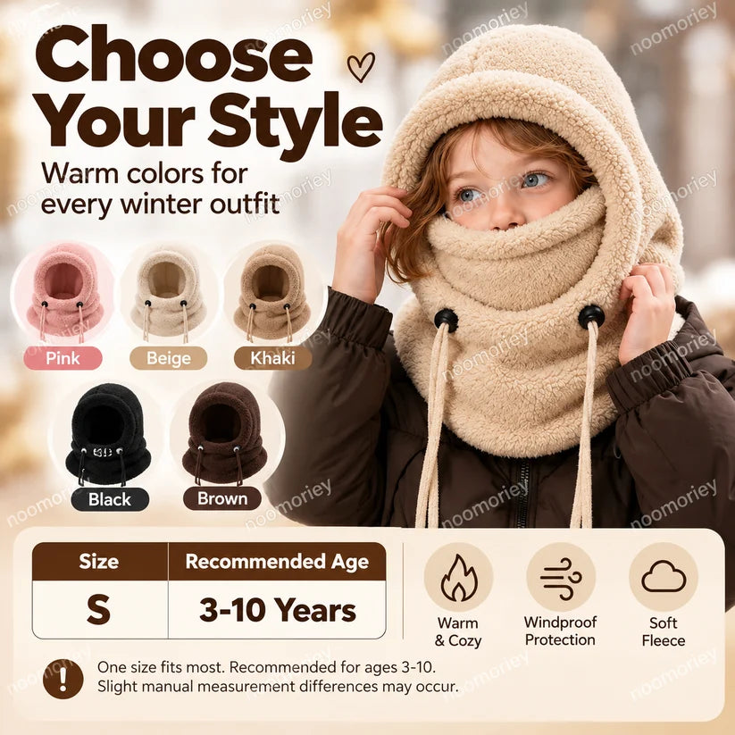 3-in-1 Kids' Winter Hood – Soft Fleece Hat, Face Cover & Neck Warmer❄️🧣