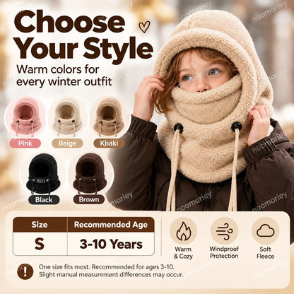 3-in-1 Kids' Winter Hood – Soft Fleece Hat, Face Cover & Neck Warmer❄️🧣