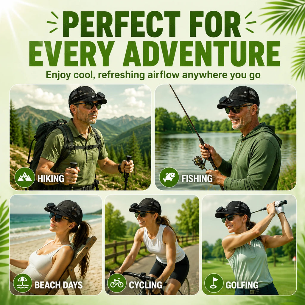 Cooling Solar Fan Hat – UV Protection & Breathable Mesh
