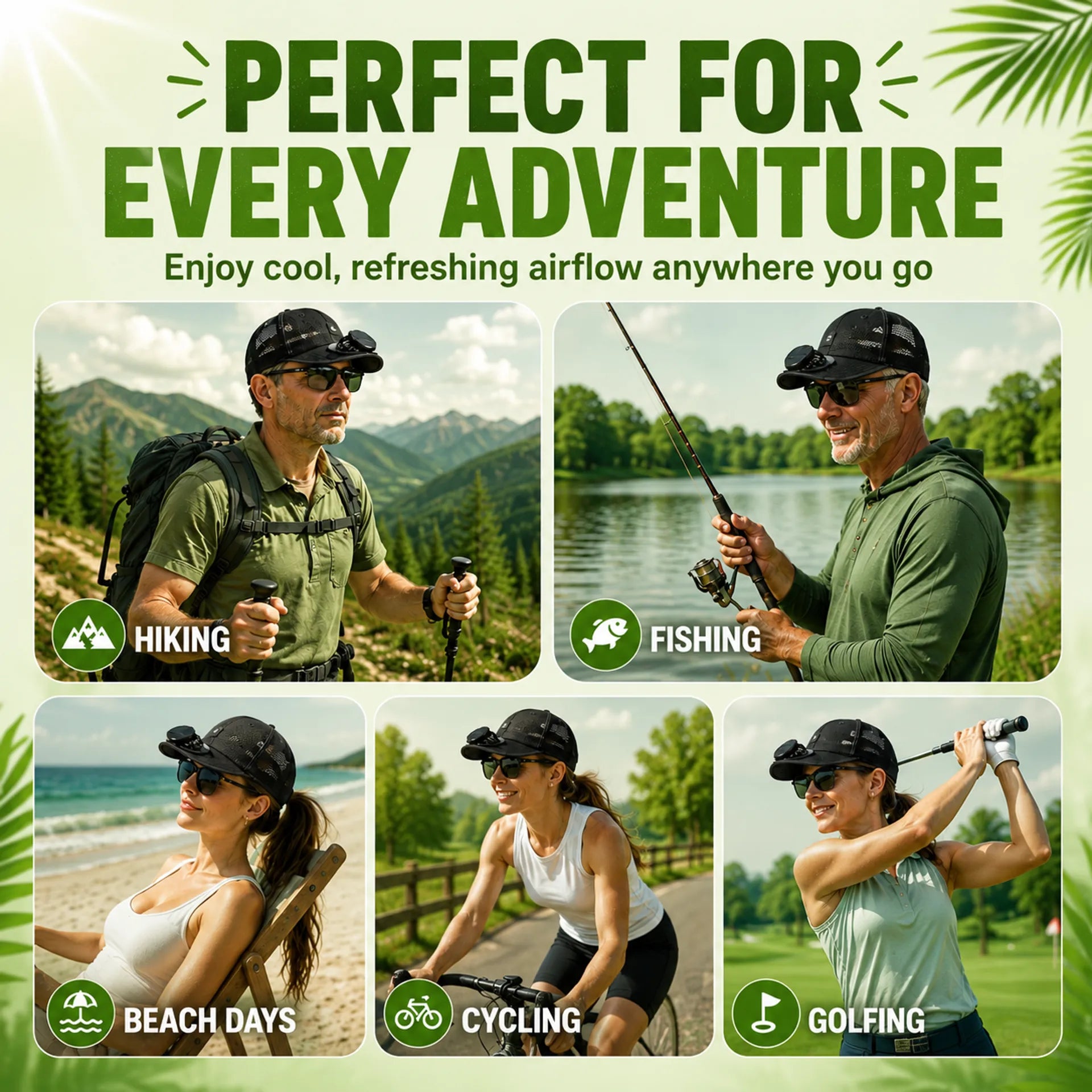Cooling Solar Fan Hat – UV Protection & Breathable Mesh